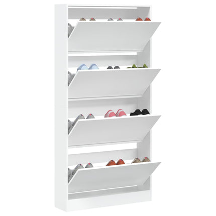 Skoskåp med 4 flip-lådor vit 80x21x163,5 cm