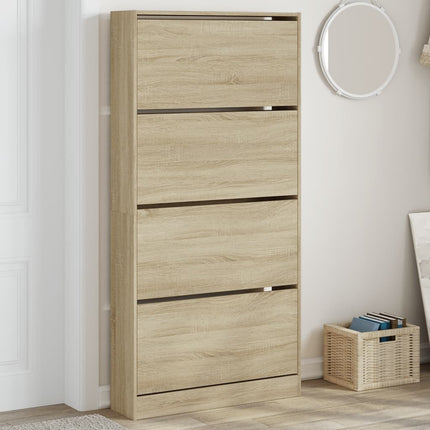 Skoskåp med 4 flip-lådor sonoma-ek 80x21x163,5 cm