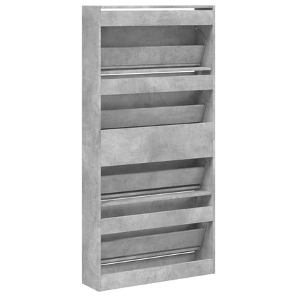 Skoskåp med 4 flip-lådor betonggrå 80x21x163,5 cm