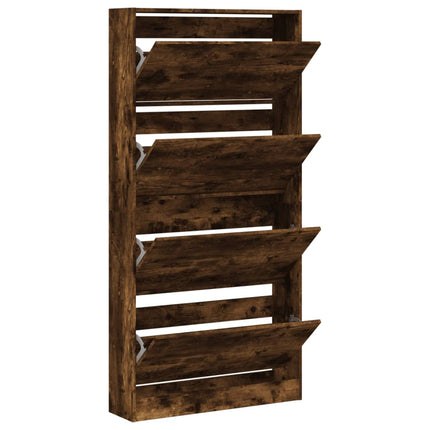 Skoskåp med 4 flip-lådor rökfärgad ek 80x21x163,5 cm