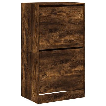 Skoskåp med 2 flip-lådor rökfärgad ek 60x42x108 cm