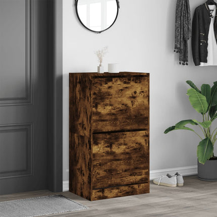 Skoskåp med 2 flip-lådor rökfärgad ek 60x42x108 cm