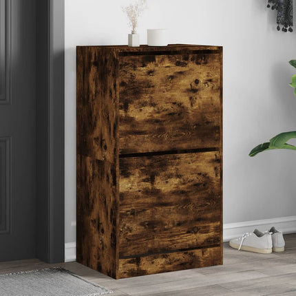 Skoskåp med 2 flip-lådor rökfärgad ek 60x42x108 cm