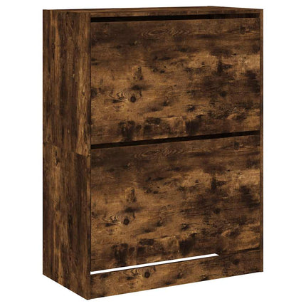Skoskåp med 2 flip-lådor rökfärgad ek 80x42x108 cm
