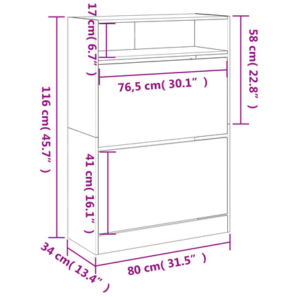 Skoskåp med 2 flip-lådor vit 80x34x116 cm