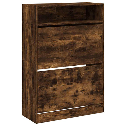 Skoskåp med 2 flip-lådor rökfärgad ek 80x34x116 cm