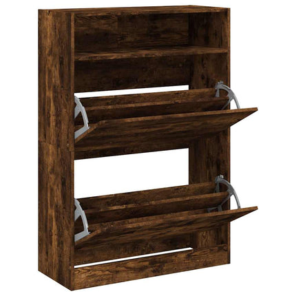 Skoskåp med 2 flip-lådor rökfärgad ek 80x34x116 cm