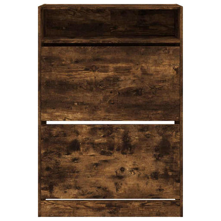 Skoskåp med 2 flip-lådor rökfärgad ek 80x34x116 cm