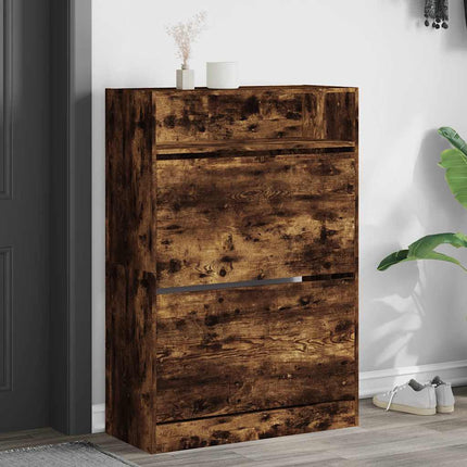 Skoskåp med 2 flip-lådor rökfärgad ek 80x34x116 cm