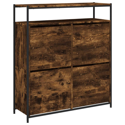 Skoskåp med 4 flip-lådor rökfärgad ek 100x34x112 cm