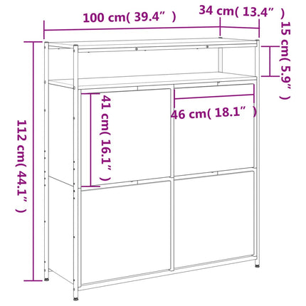 Skoskåp med 4 flip-lådor rökfärgad ek 100x34x112 cm