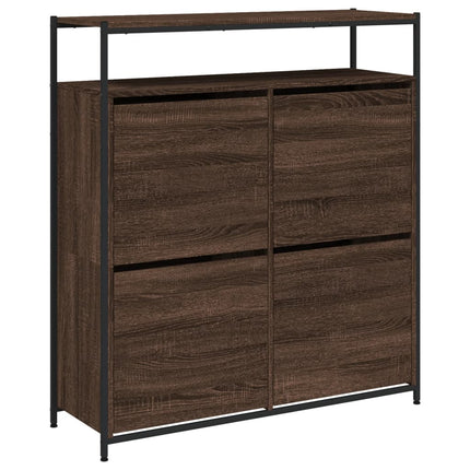Skoskåp med 4 flip-lådor brun ek 100x34x112 cm