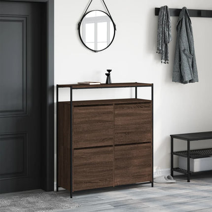Skoskåp med 4 flip-lådor brun ek 100x34x112 cm