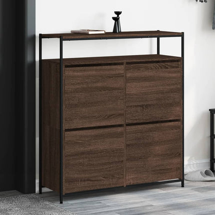 Skoskåp med 4 flip-lådor brun ek 100x34x112 cm