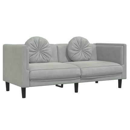 Soffa med kuddar 2-sits ljusgrå sammet