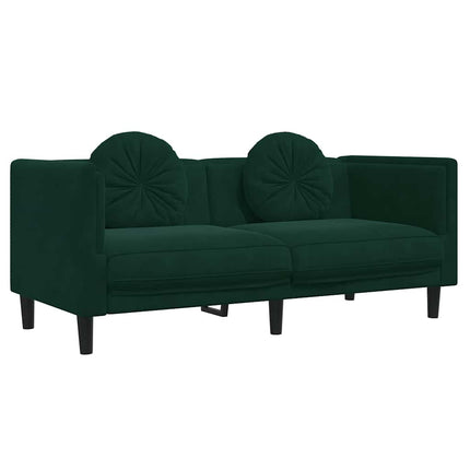Soffa med kuddar 2-sits mörkgrön sammet