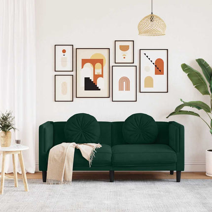 Soffa med kuddar 2-sits mörkgrön sammet