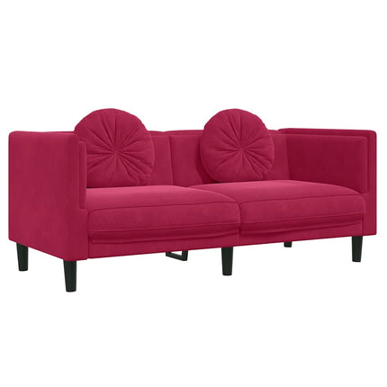 Soffa med kuddar 2-sits vinröd sammet
