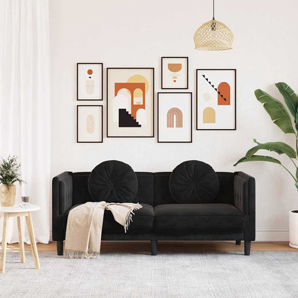 Soffa med kuddar 2-sits svart sammet