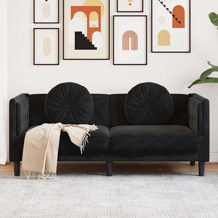Soffa med kuddar 2-sits svart sammet