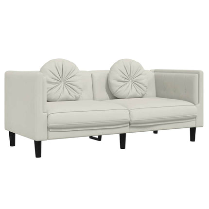 Soffa med kuddar 2-sits gräddvit sammet