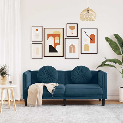 Soffa med kuddar 2-sits blå sammet