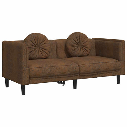 Soffa med kuddar 2-sits brun konstmocka
