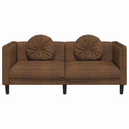 Soffa med kuddar 2-sits brun konstmocka