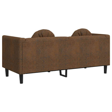 Soffa med kuddar 2-sits brun konstmocka