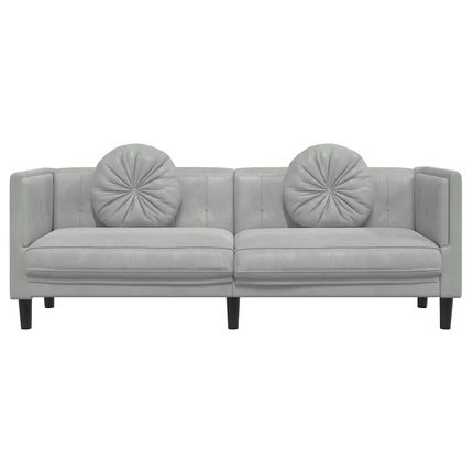 Soffa med kuddar 3-sits ljusgrå sammet