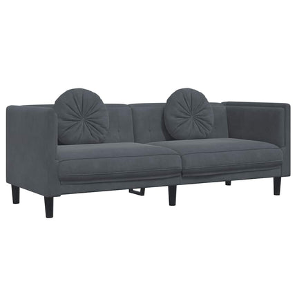 Soffa med kuddar 3-sits mörkgrå sammet