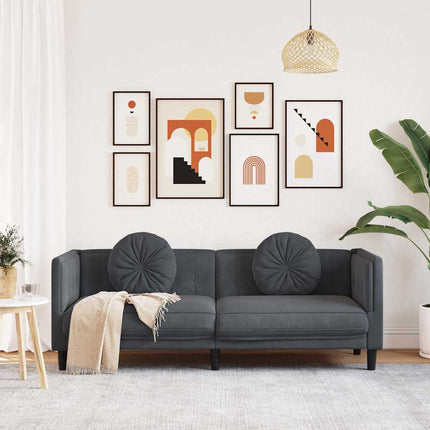 Soffa med kuddar 3-sits mörkgrå sammet