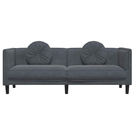 Soffa med kuddar 3-sits mörkgrå sammet