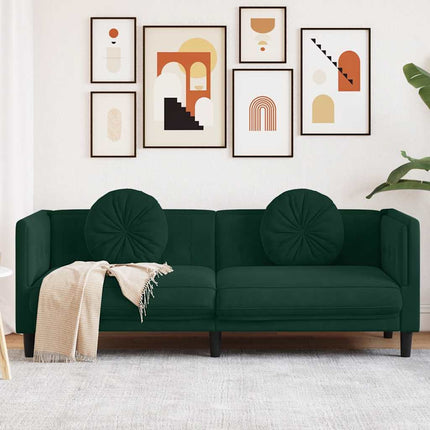 Soffa med kuddar 3-sits mörkgrön sammet