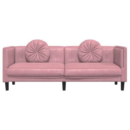 Soffa med kuddar 3-sits rosa sammet