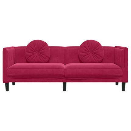 Soffa med kuddar 3-sits vinröd sammet