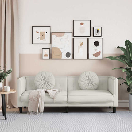 Soffa med kuddar 3-sits gräddvit sammet