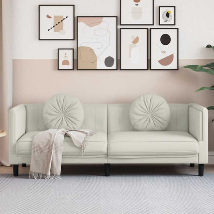 Soffa med kuddar 3-sits gräddvit sammet