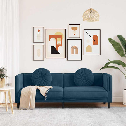 Soffa med kuddar 3-sits blå sammet