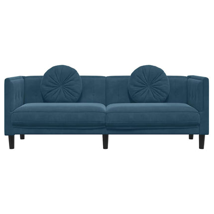 Soffa med kuddar 3-sits blå sammet