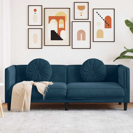 Soffa med kuddar 3-sits blå sammet