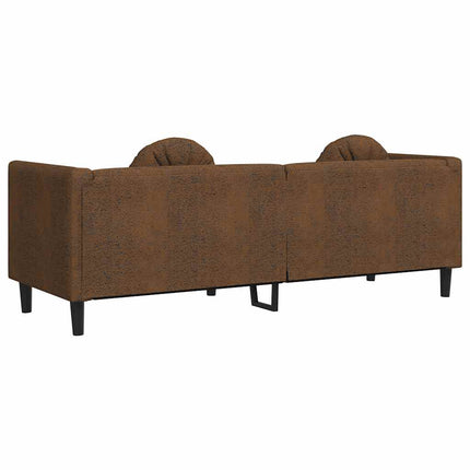 Soffa med kuddar 3-sits brun konstmocka