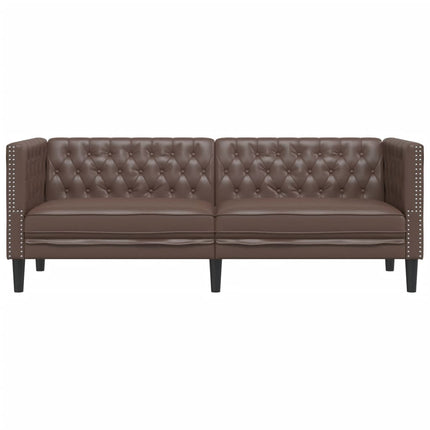 Chesterfieldsoffa 3-sits brun konstläder