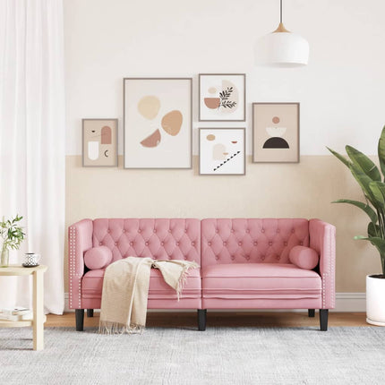 Chesterfieldsoffa med bolsterkuddar 2-sits rosa sammet