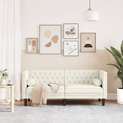 Chesterfieldsoffa Med Bolsterkuddar 2-Sits Gräddvit Sammet