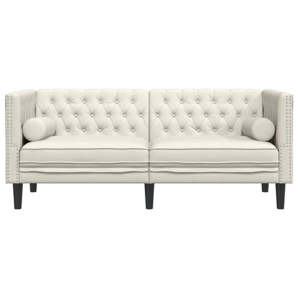 Chesterfieldsoffa Med Bolsterkuddar 2-Sits Gräddvit Sammet