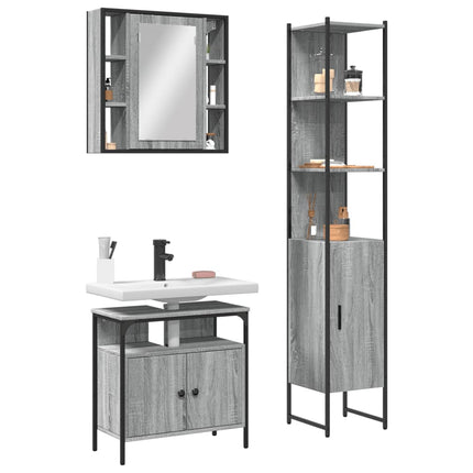 Badrumsskåp set 3 delar grå sonoma konstruerat trä