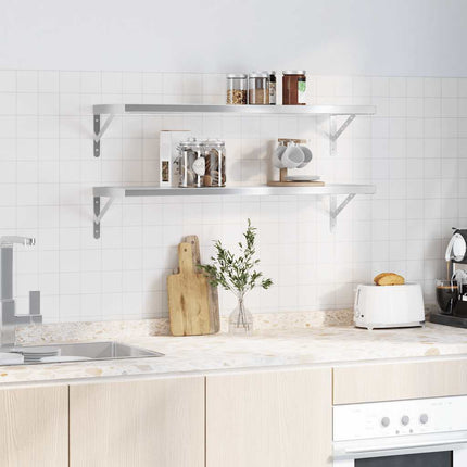 Vägghyllor 2 st 100x30 cm silver rostfritt stål
