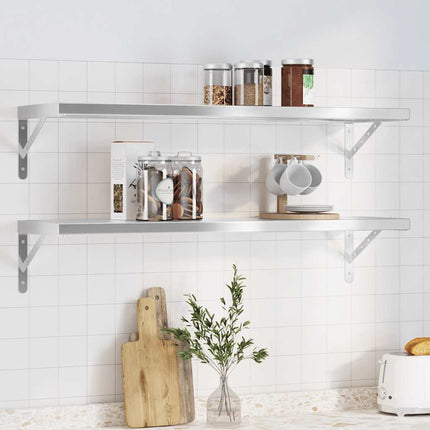 Vägghyllor 2 st 100x30 cm silver rostfritt stål