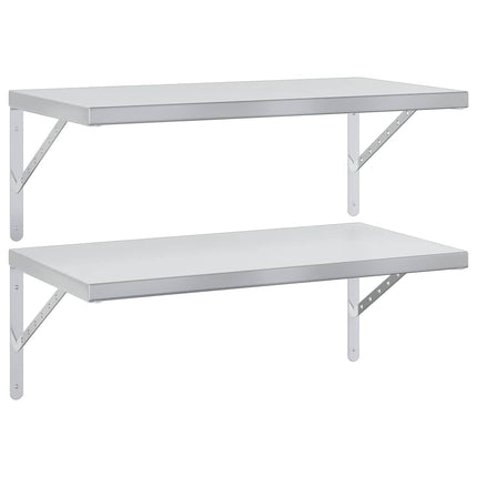 Vägghyllor 2 st 75x40 cm silver rostfritt stål